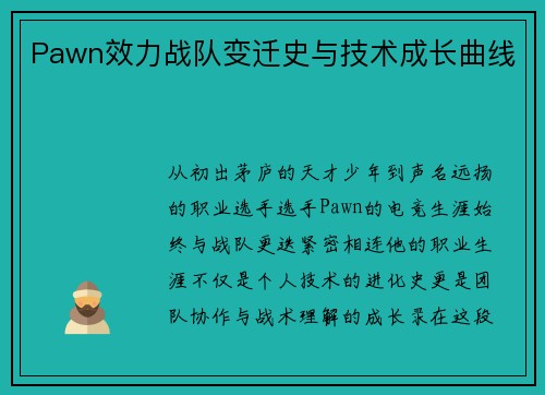 Pawn效力战队变迁史与技术成长曲线