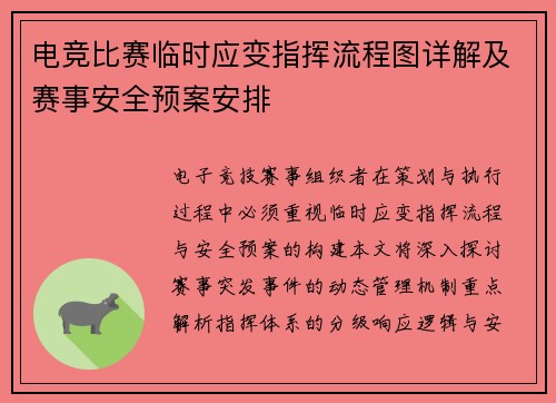 电竞比赛临时应变指挥流程图详解及赛事安全预案安排